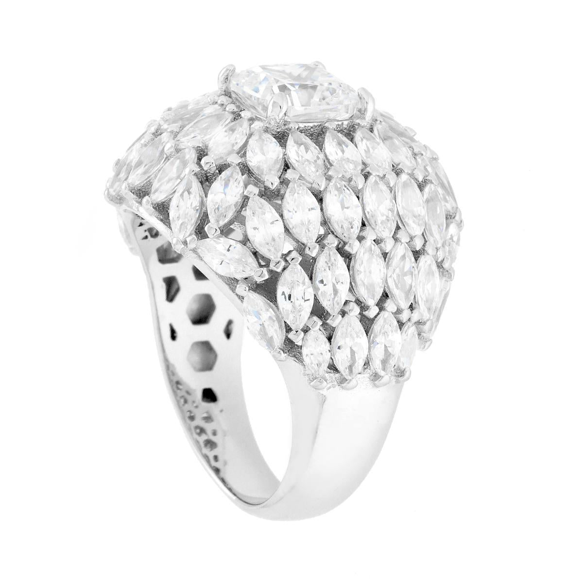 Honeycomb Band Ring with White Zircons, in S925 SILVER