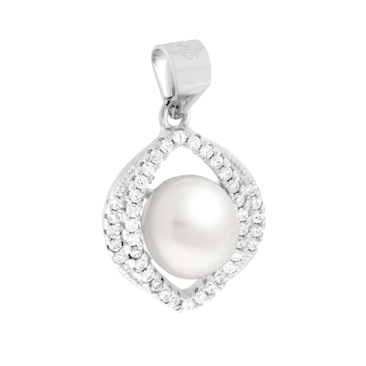 Ciondolo in argento con perla bianca e zirconi.