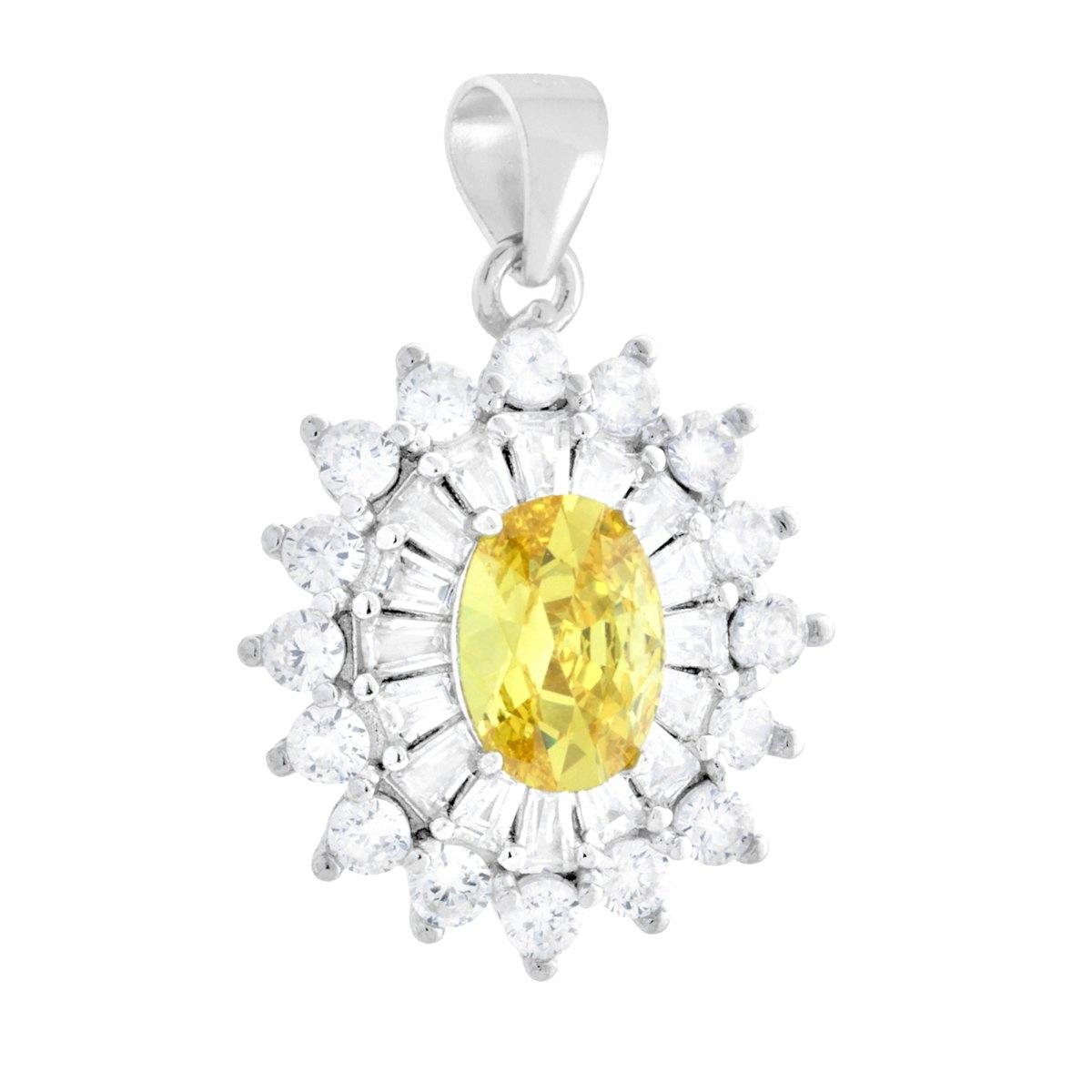 Ciondolo in argento con zaffiro giallo ovale e zirconi bianchi.