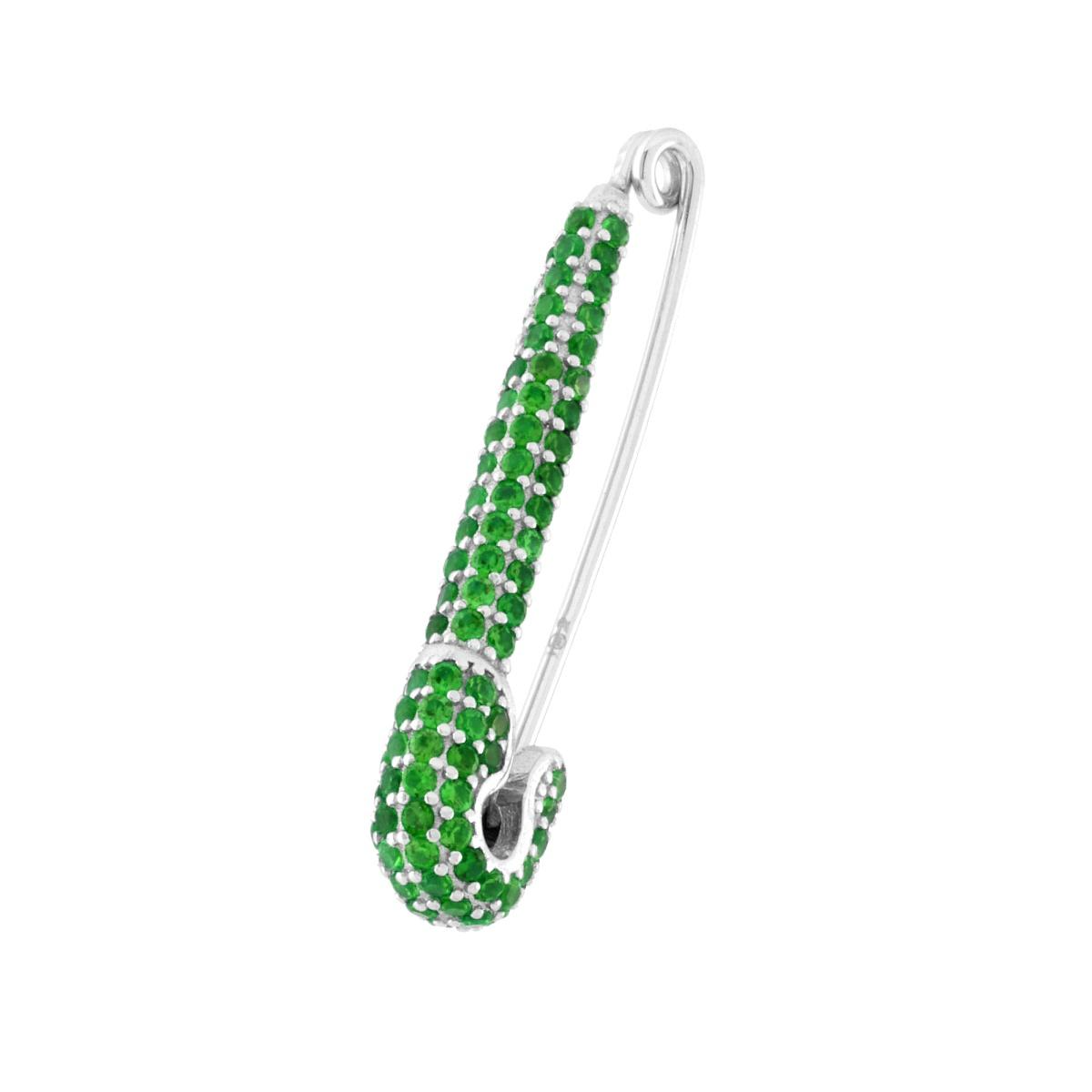 Spilla da balia in argento con pavé di smeraldi verdi.