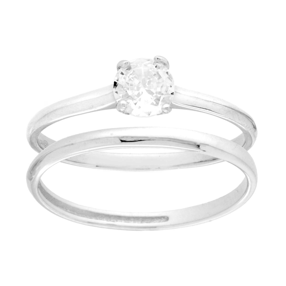 Anello doppio Fedina e Solitario 5mm, in ARGENTO S925