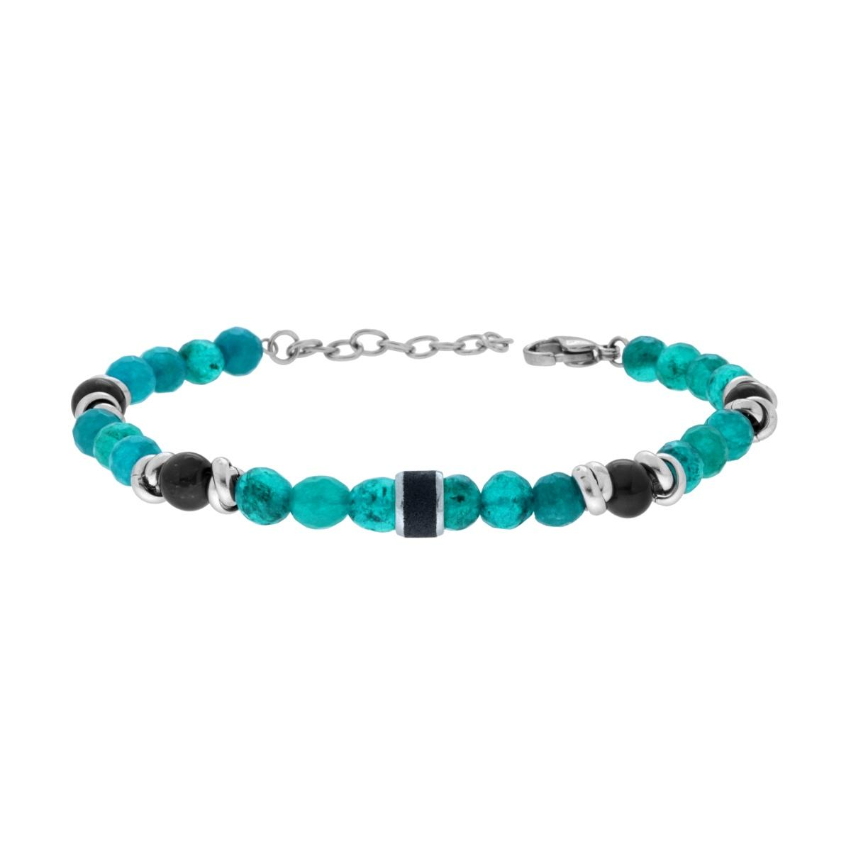 Bracciale Pietre Naturali Verde Giada e Nero, in Acciaio Inox