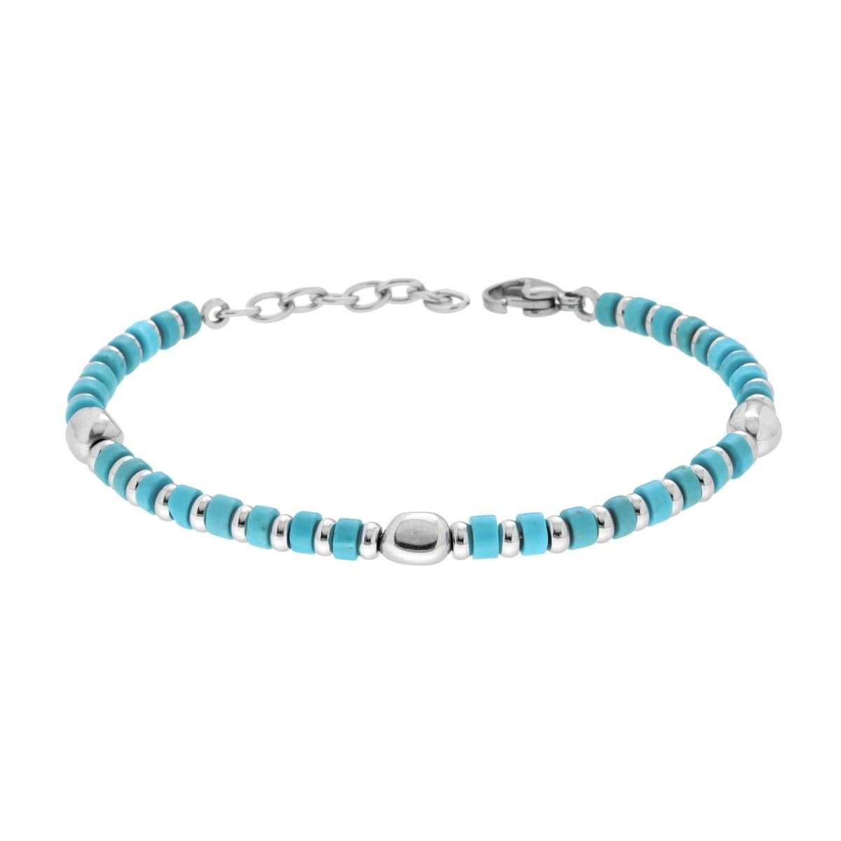 Bracciale Pietre colore Turchese e Accessori, in Acciaio Inox