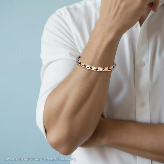 Bracciale Uomo Maglia Imperniata Nero e Rosa, in ACCIAIO inox