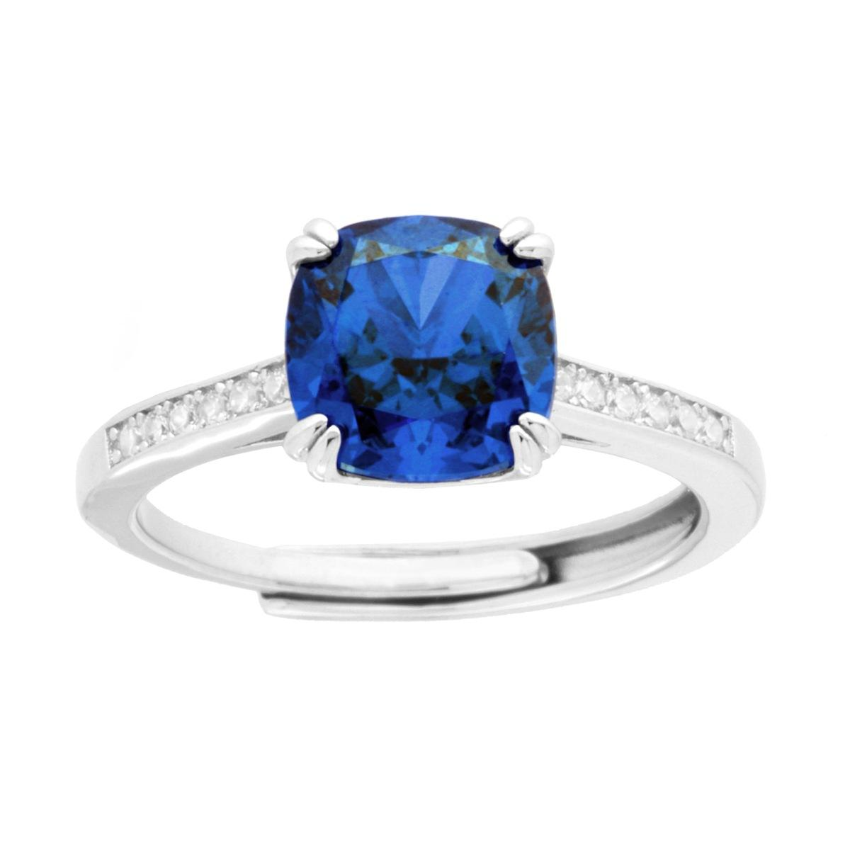 Anello Solitatio Quadrato Blu, in ARGENTO S925