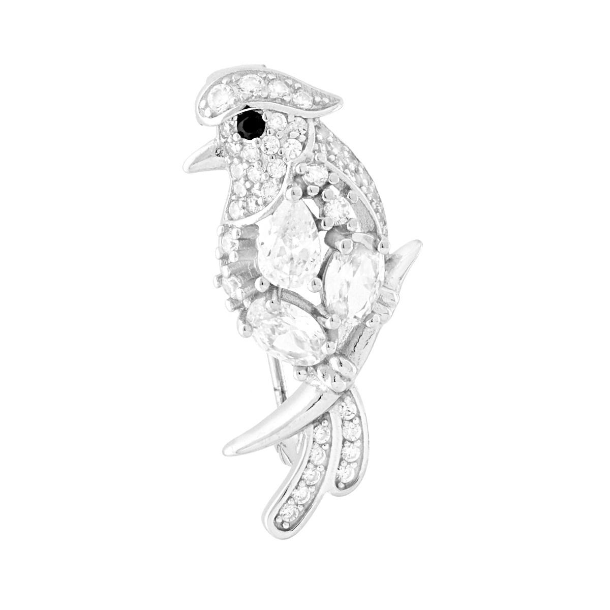 Spilla a forma di uccello in argento con zirconi.
