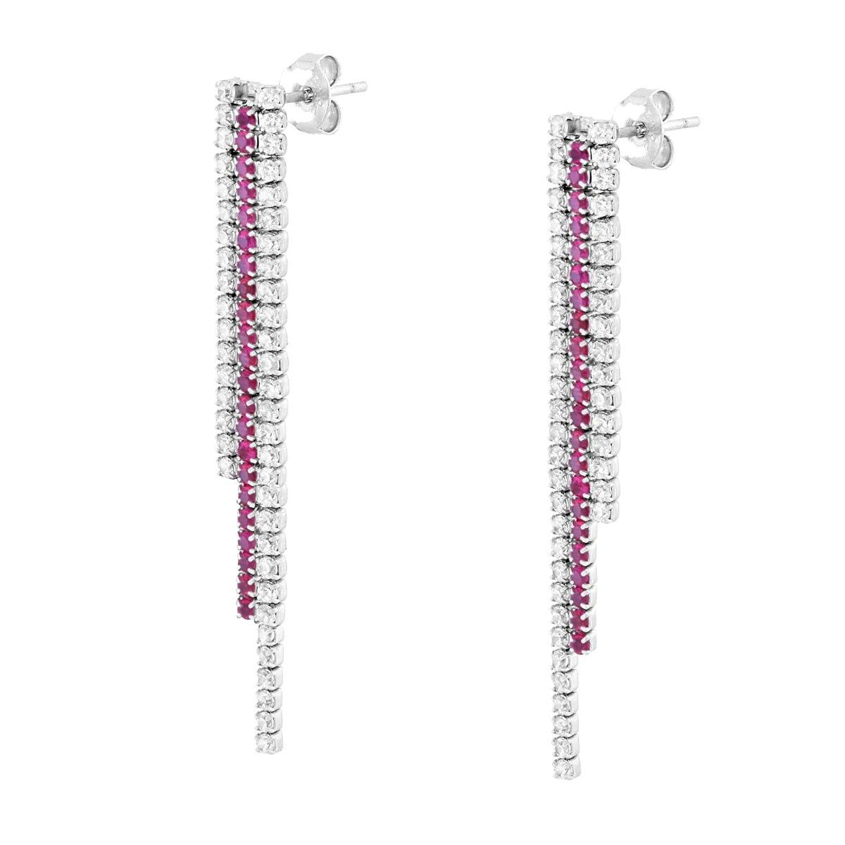Orecchini Tennis 3 Fili Ruby, in Argento S925