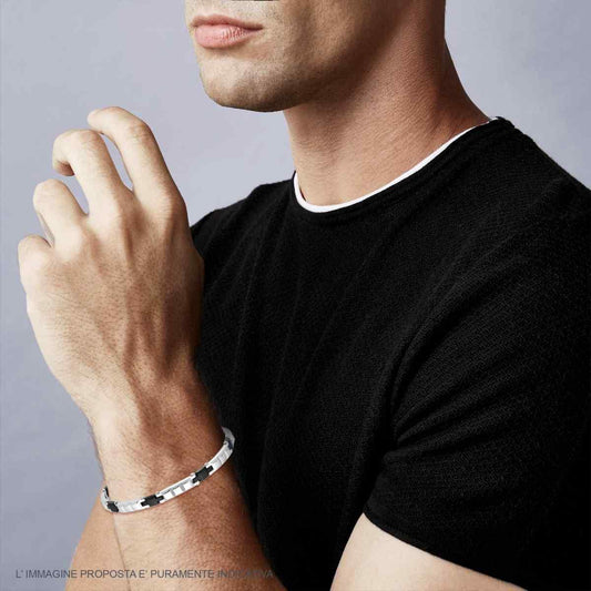 Bracciale Uomo Maglia Imperniata colore Nero, in ACCIAIO
