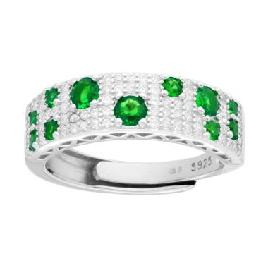 Anello regolabile in argento 925 con zirconi verdi e bianchi.