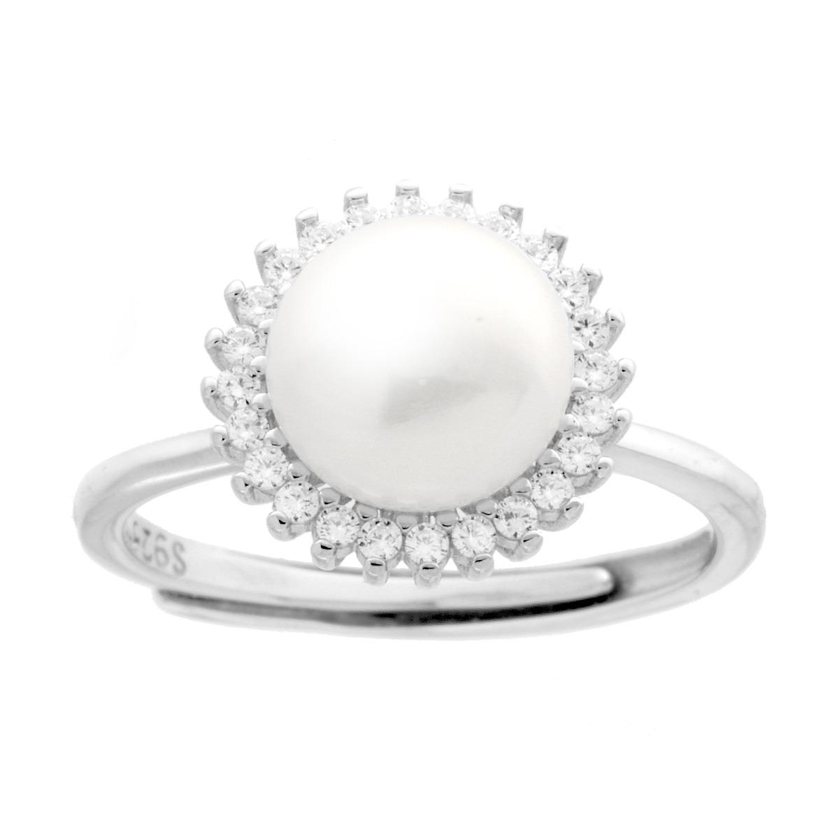 Anello Perla contornata forma Fiore, in Argento S925