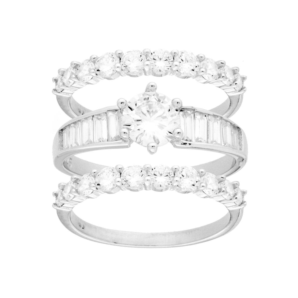 Anello doppia Veretta e Solitario , in ARGENTO S925