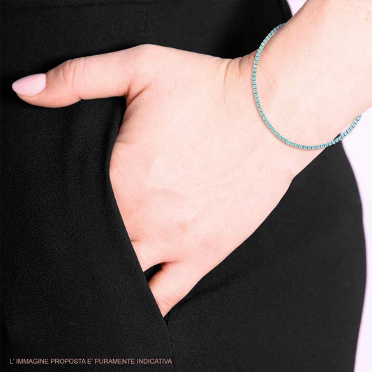 Bracciale Tennis con Crystal mm 2 Acquamarina, in ACCIAIO inox