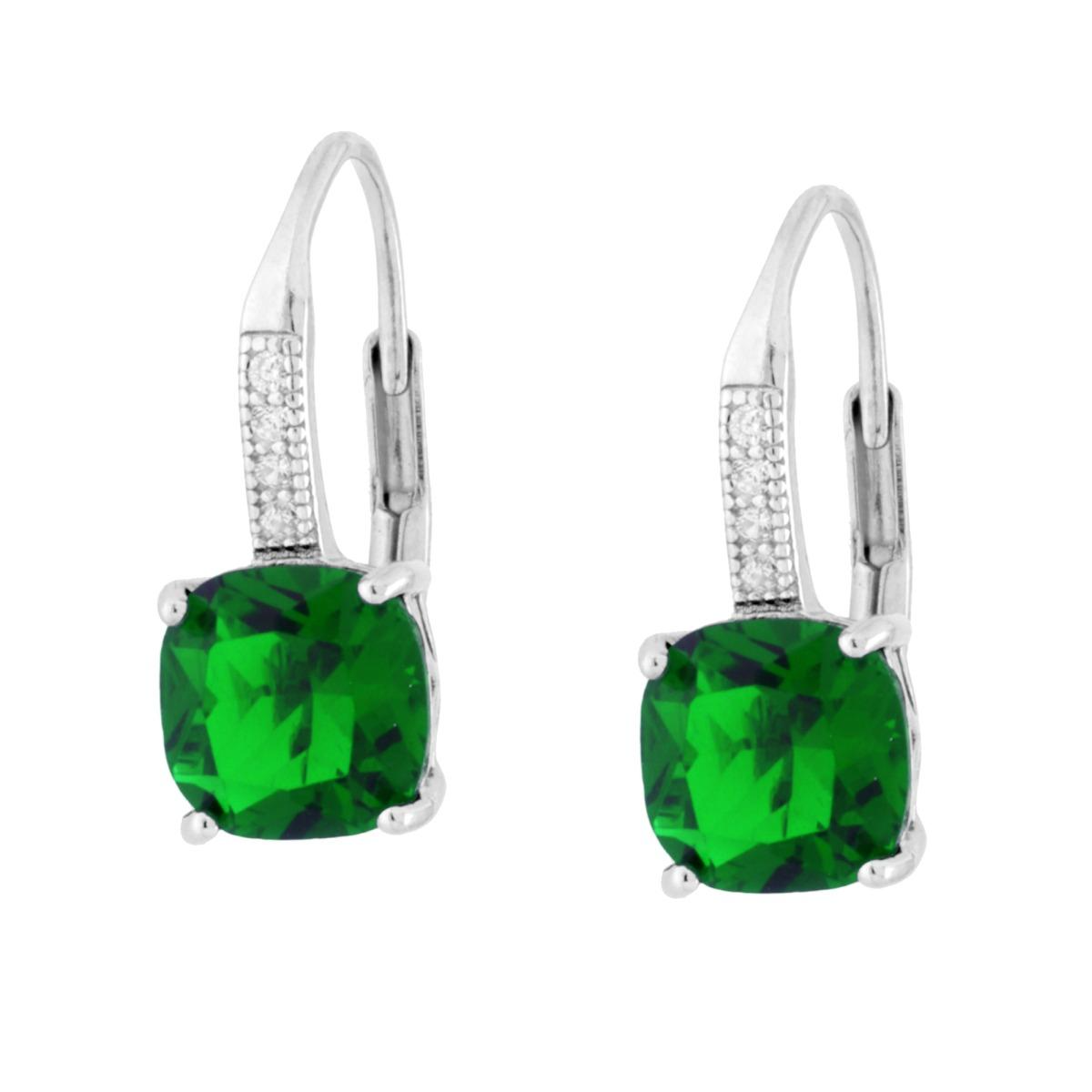 Orecchini Quadrato Verde monachella, in Argento S925