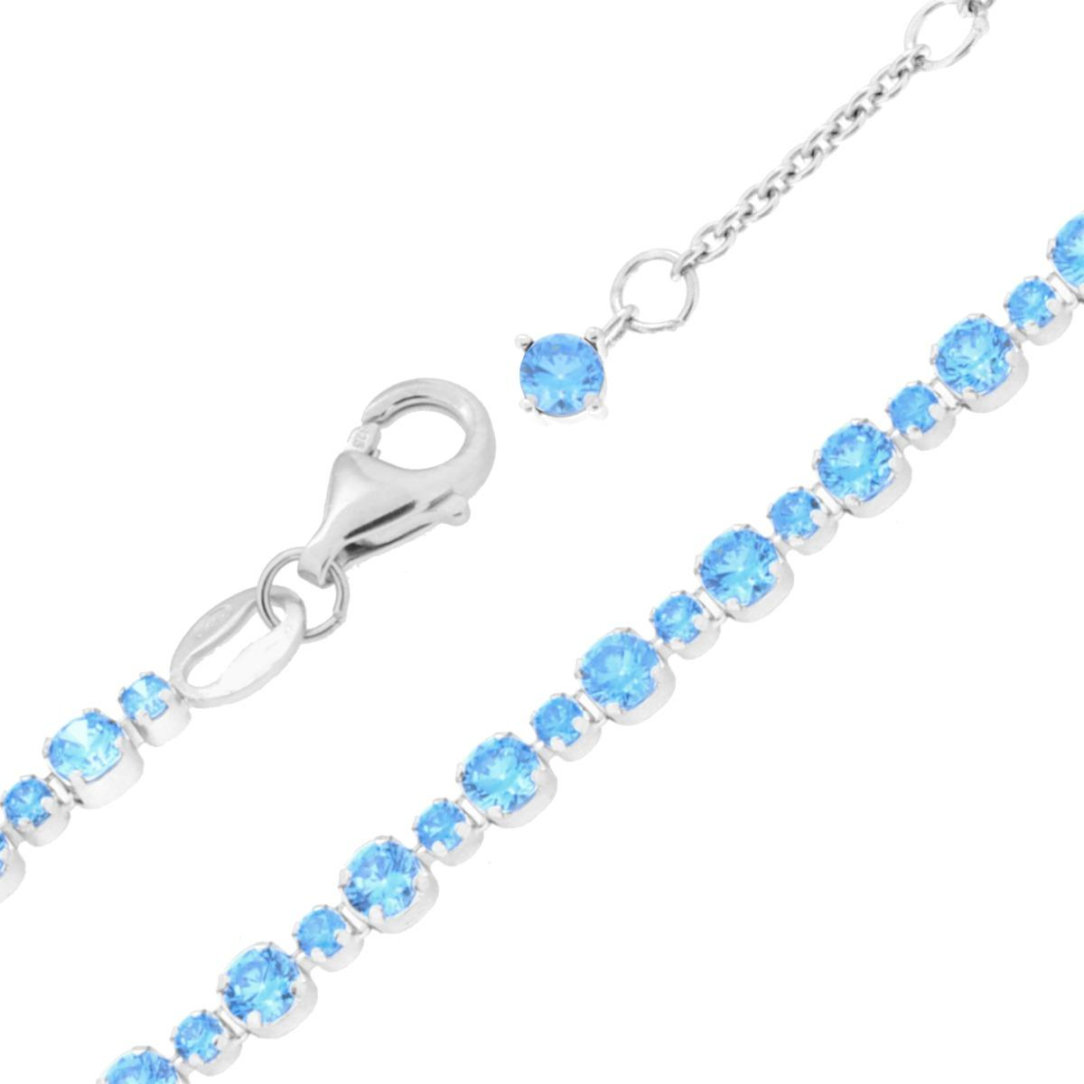 Bracciale in argento con catena regolabile e cristalli blu azzurri.