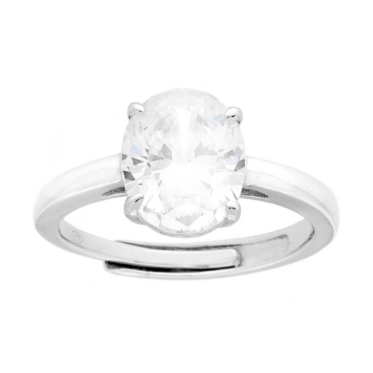 Anello solitario con grande zircone ovale.