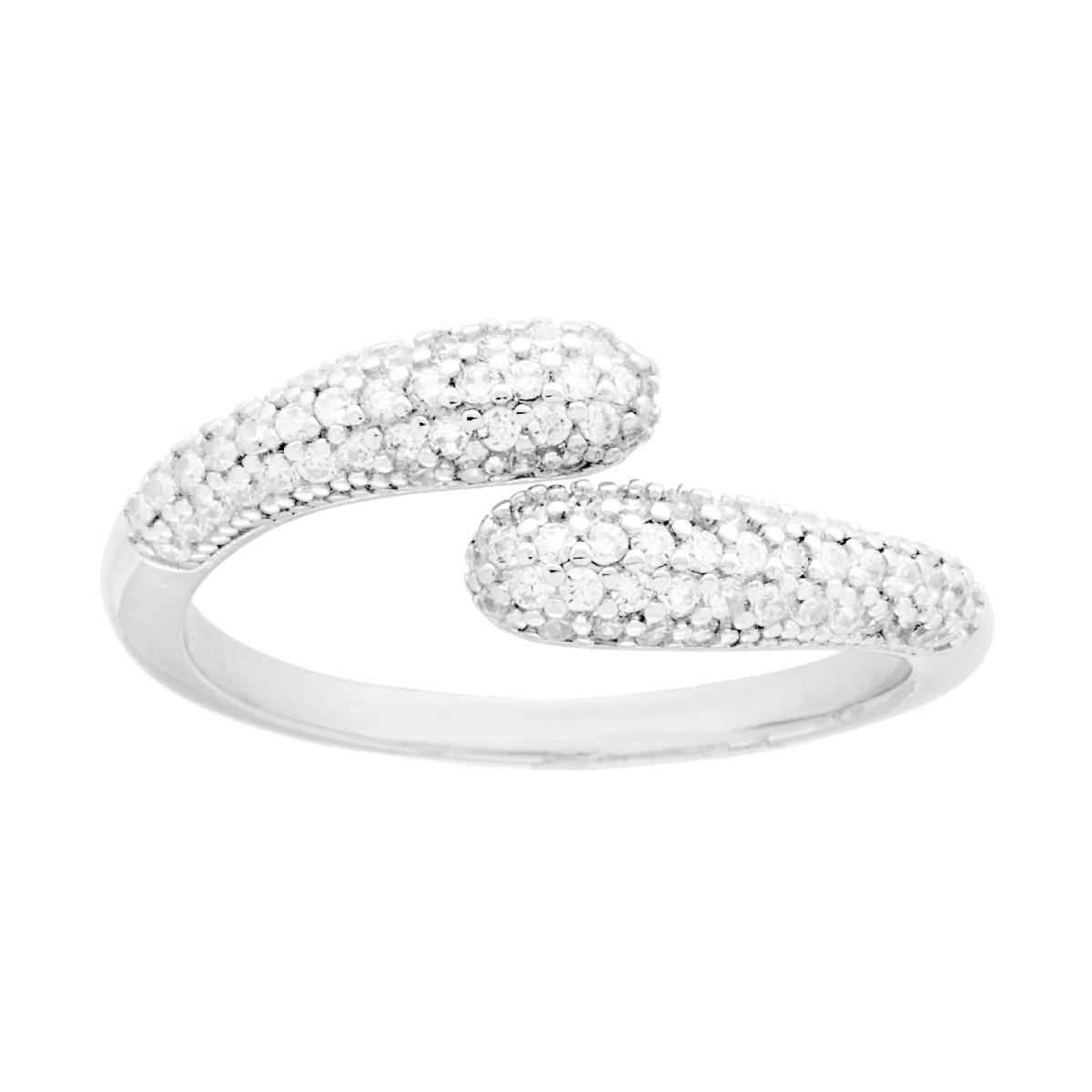Anello a fascia aperta in oro bianco e diamanti.
