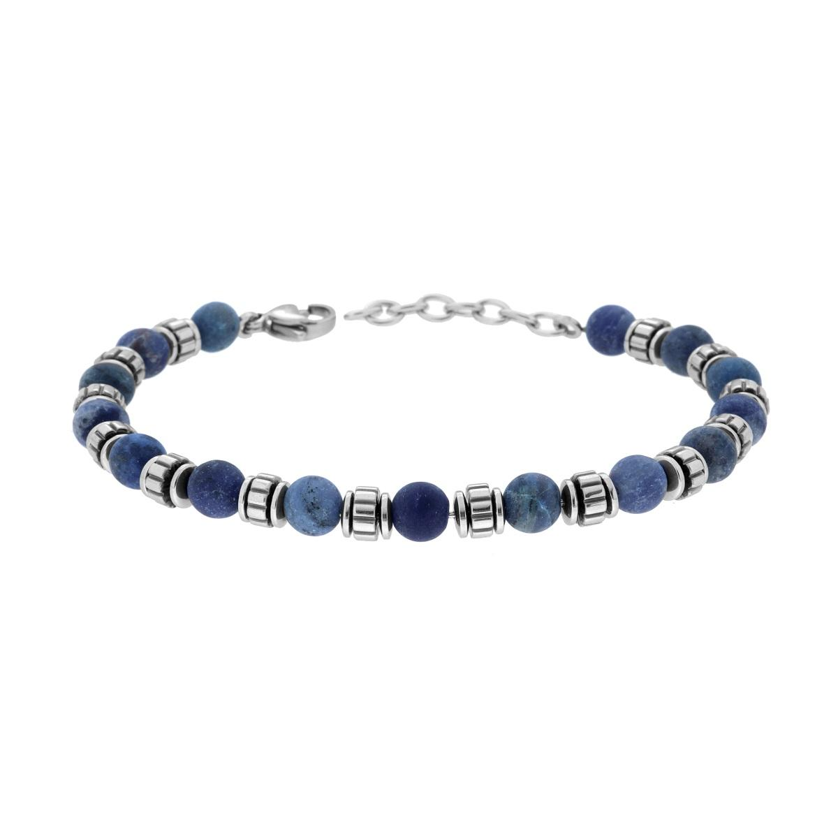 Bracciale Palline Blu Lapislazzuli, in Acciaio Inox
