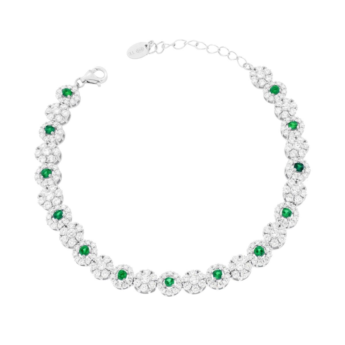 Bracciale tennis in argento con zirconi bianchi e smeraldi sintetici.