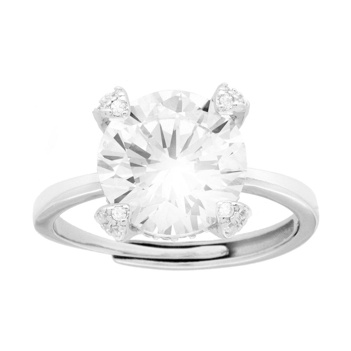 Anello Solitario Quadrato Bianco in Argento 925