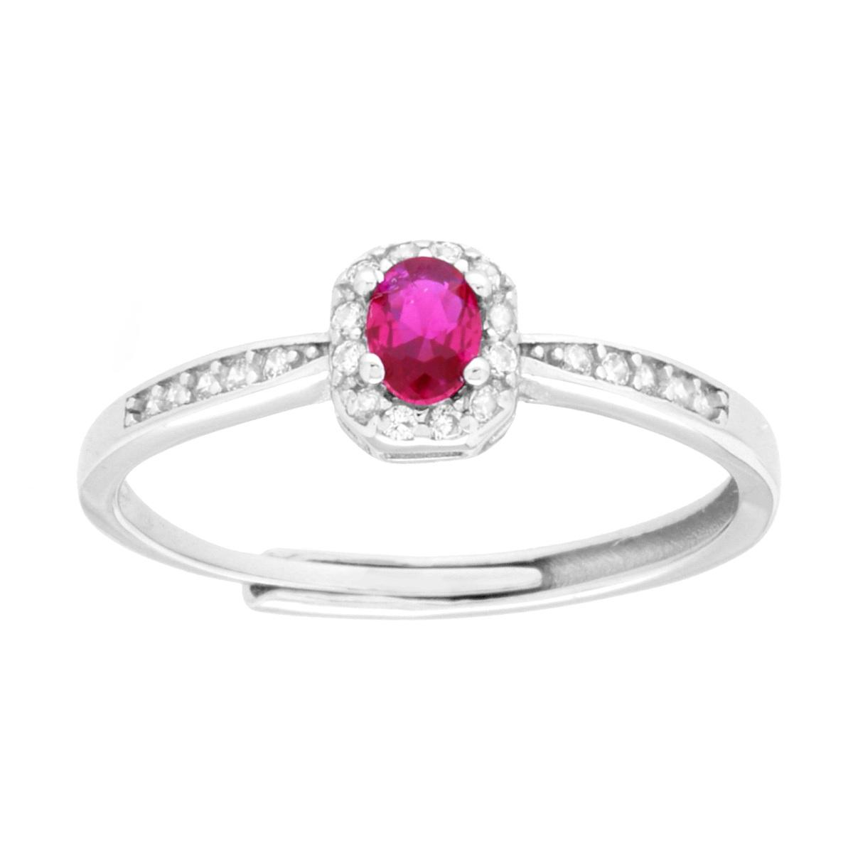 Anello Solitario Ovale con Pavè di zirconi, in ARGENTO S925