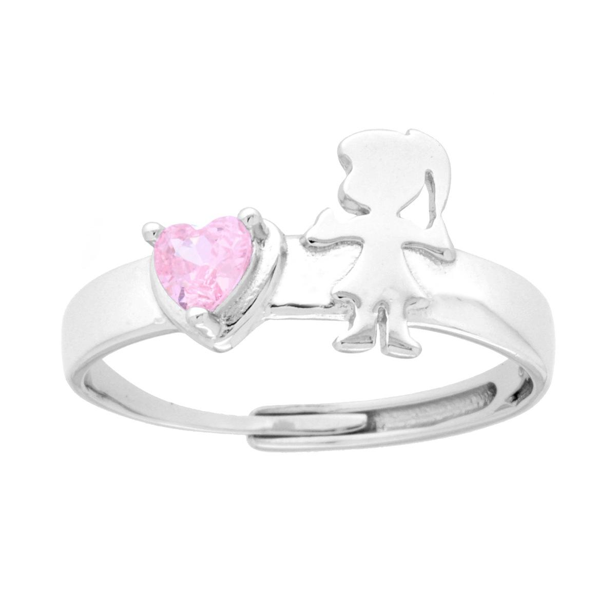 Anello Bimba con Cuore Rosa, in ARGENTO S925