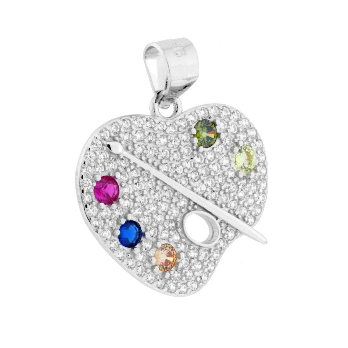 Ciondolo Cuore Tavolozza Pittore con Zirconi Multicolor