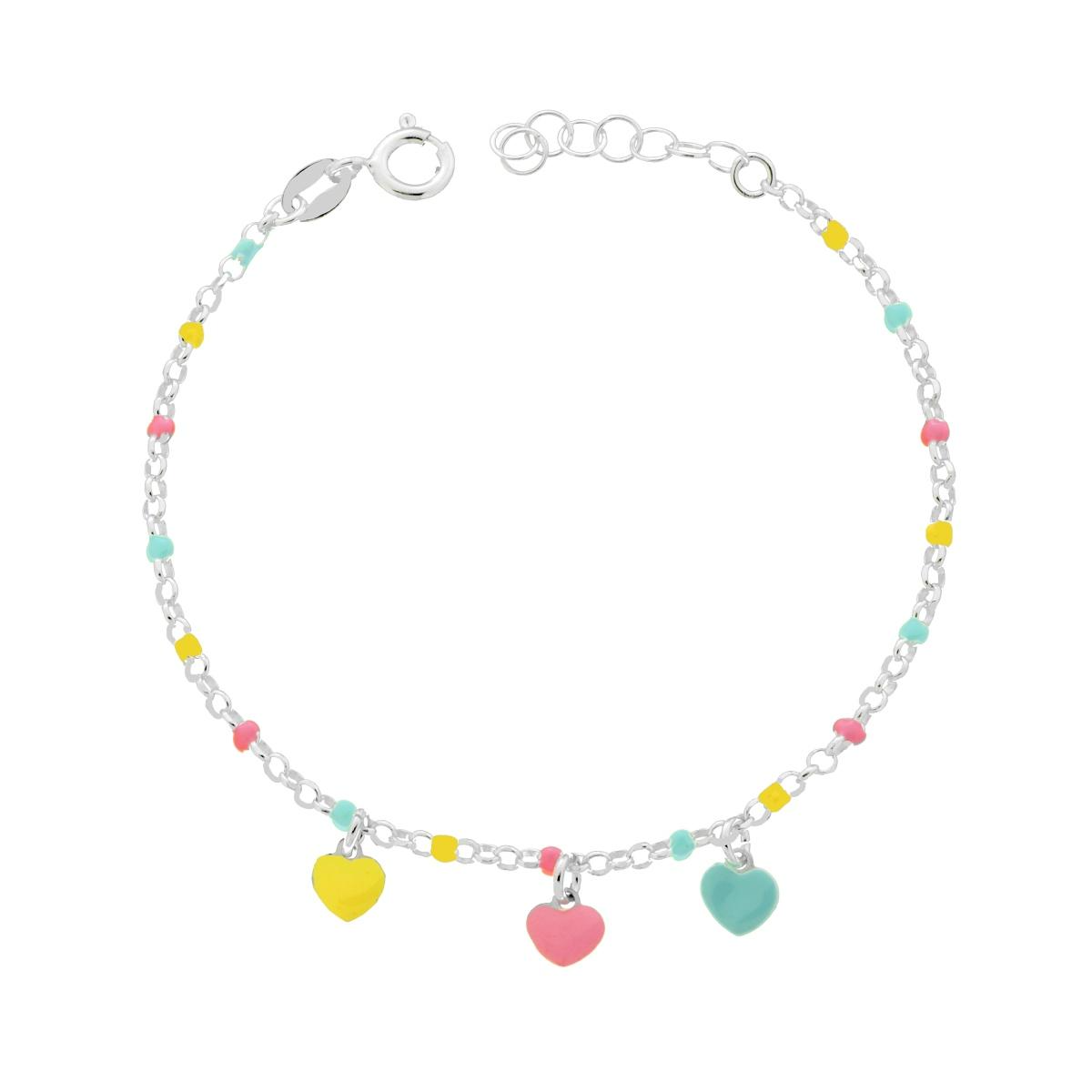Braccialetto Cuori colorati, Argento S925