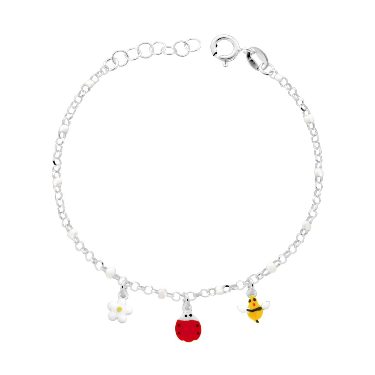 Braccialetto Ape Coccinella e Fiore, Argento S925