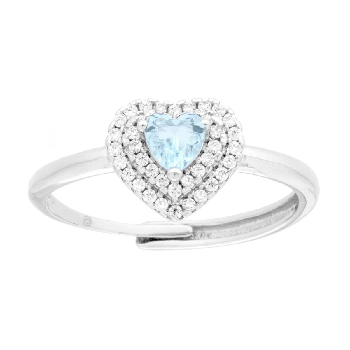 Anello Cuore Acquamarina e Zirconi Regolabile