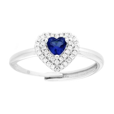 Anello in argento con zaffiro blu a forma di cuore e pavé di zirconi bianchi.