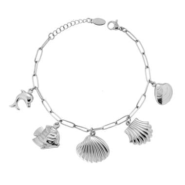 Bracciale con Conchiglie Delfino e Pesci, in ACCIAIO inox
