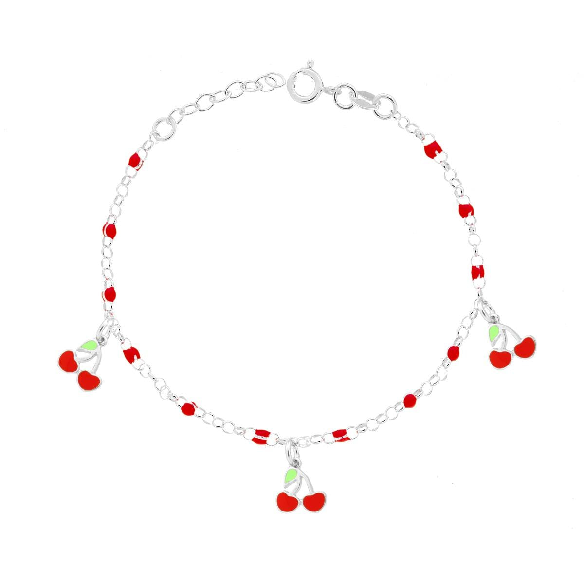 Ladybug Bracelet with Heart and Flowers, S925 Silver