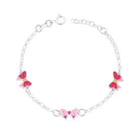 Ladybug Bracelet with Heart and Flowers, S925 Silver
