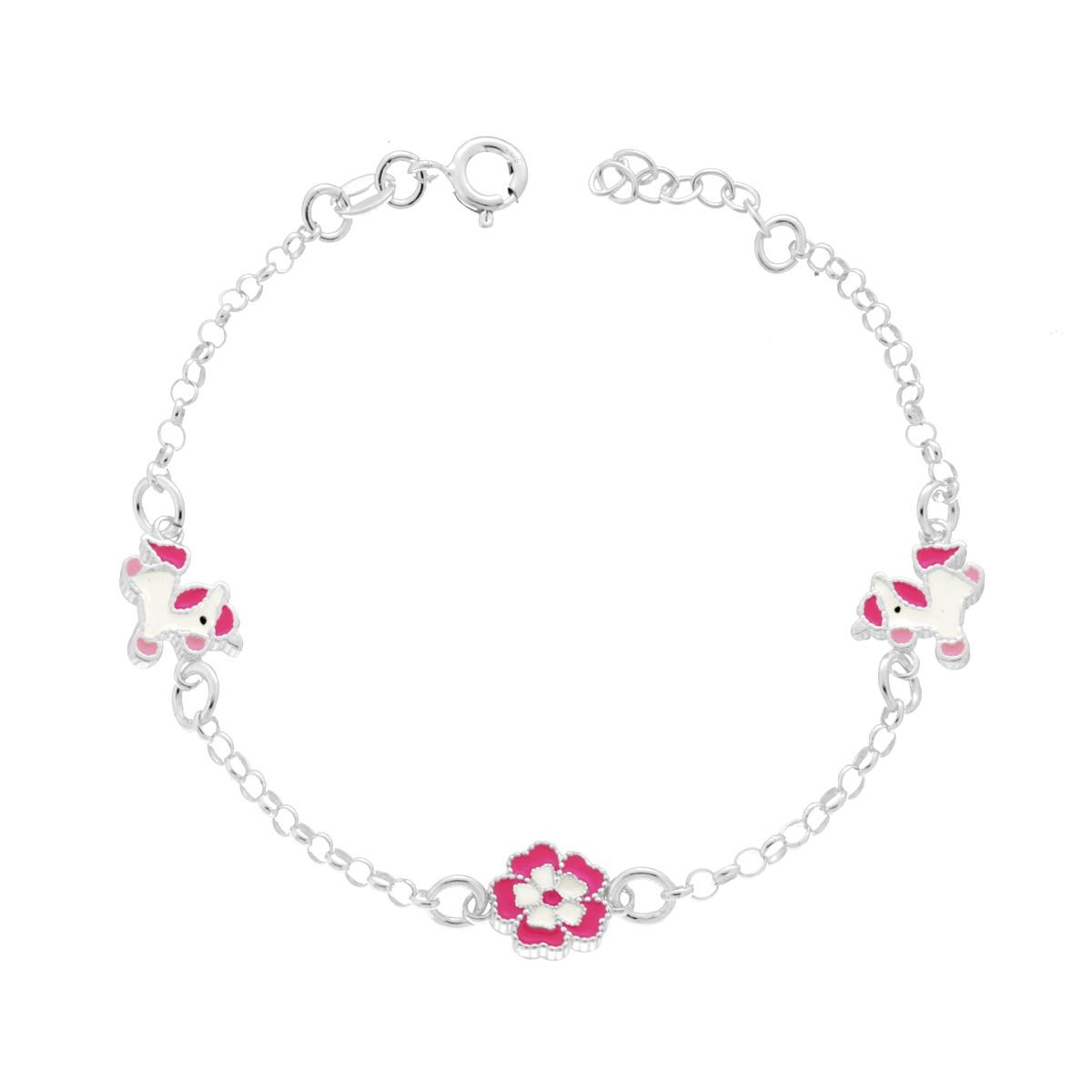 Ladybug Bracelet with Heart and Flowers, S925 Silver