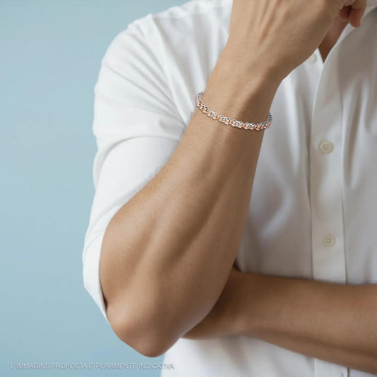 Bracciale Uomo Maglia Imperniata con dettagli Colore Rosa, in ACCIAIO