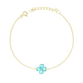 Bracciale Diamantato con Quadrifoglio Acquamarina, in Argento S925