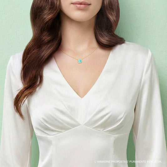 Collana Diamantata con Quadrifoglio Acquamarina, in Argento S925