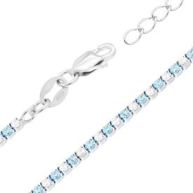 Bracciale Tennis 1.7mm Azzurro e Bianco alternati, in Argento S925