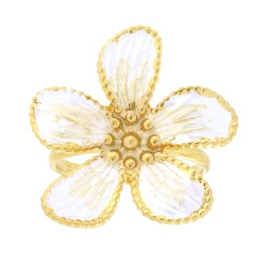 Anello Fiore con Smalto Perlato, in ACCIAIO inox