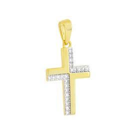 Round Zircon Cross Pendant, many Colors, Sterling Silver s925
