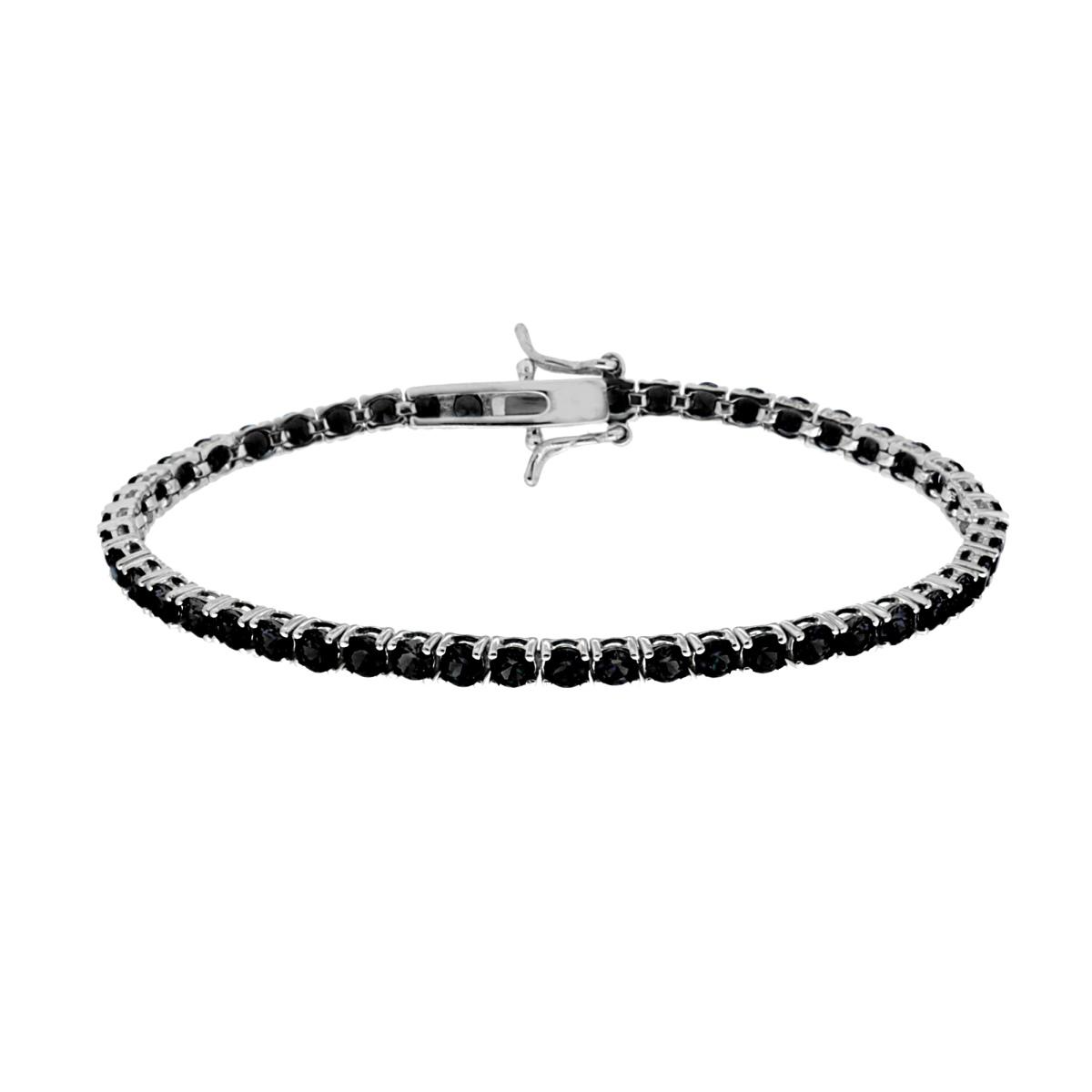 Bracciale a tennis in argento con zirconi neri, chiusura a doppia sicurezza.