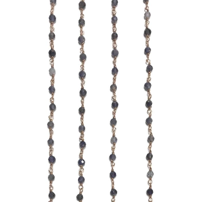 Collana Stile Rosario, Argento S925 Con Iolite, 50-60cm