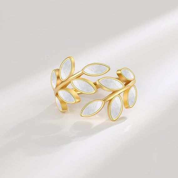 Anello Foglie in Madreperla Pura, Argento s925