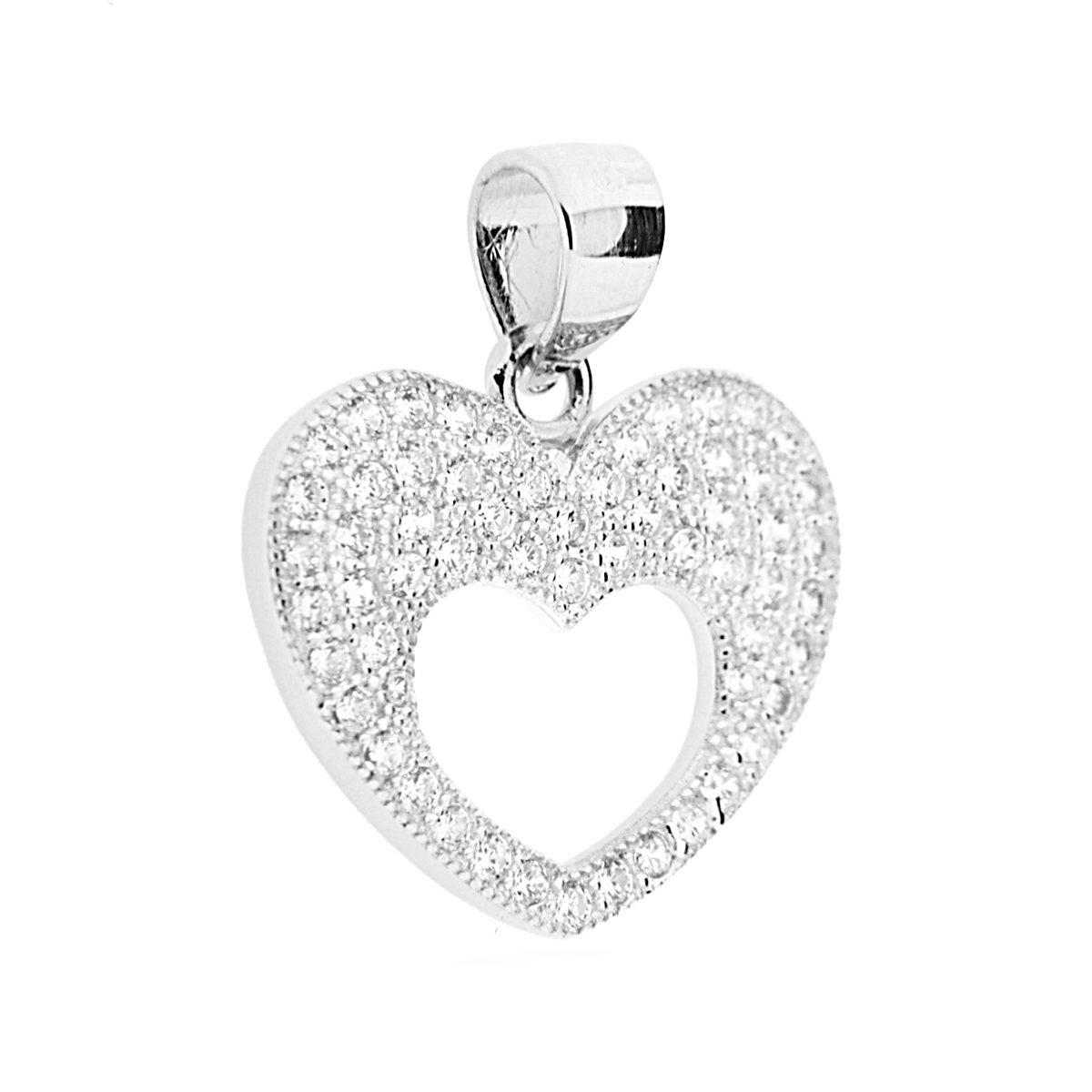 Ciondolo Cuore con Zirconi Bianchi, Argento S925