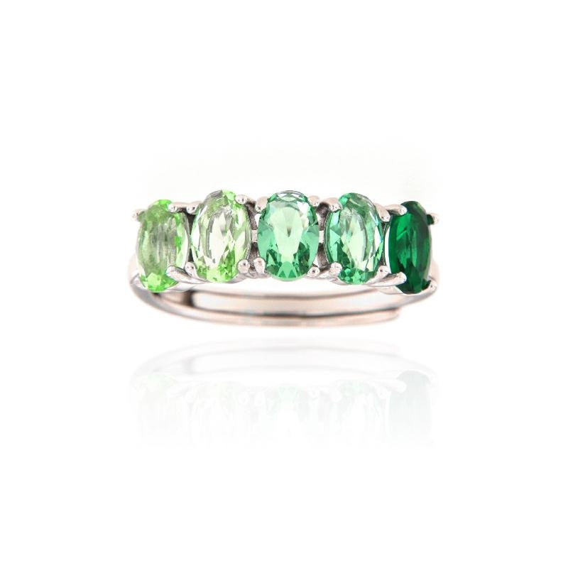 Anello SemiVeretta Ovali Degradè Verde, ARGENTO S925