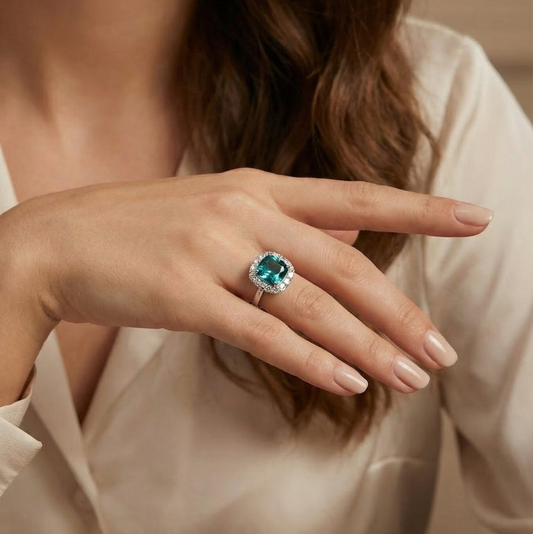 Anello Quadrato Brilliance Paraiba, Argento s925