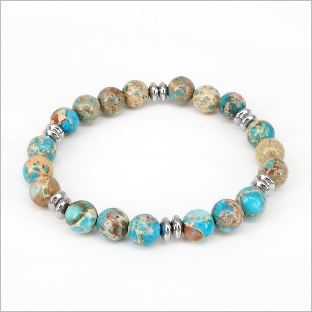 Bracciale elastico in Pietre Dure ed Ematite, 8mm