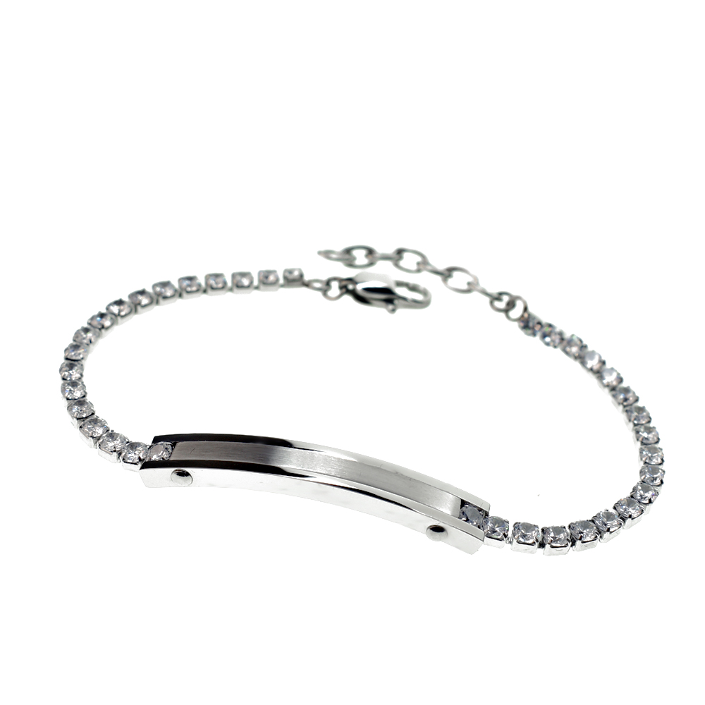 Bracciale Uomo Tennis 3mm con Placchetta, in Acciaio Inox