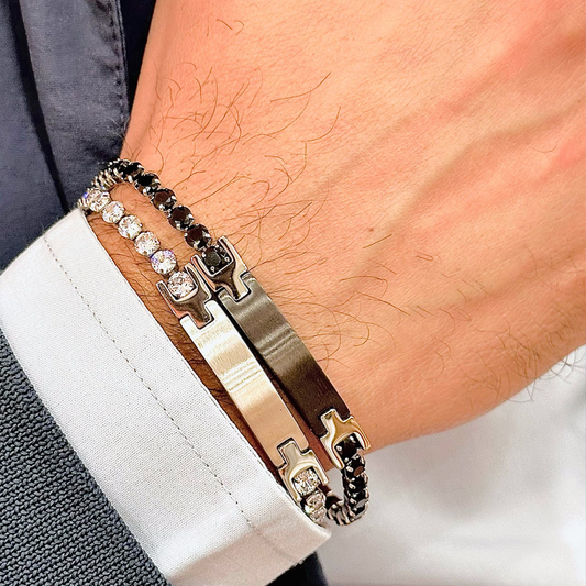 Bracciale Uomo Tennis con Targetta, in Acciaio Inox