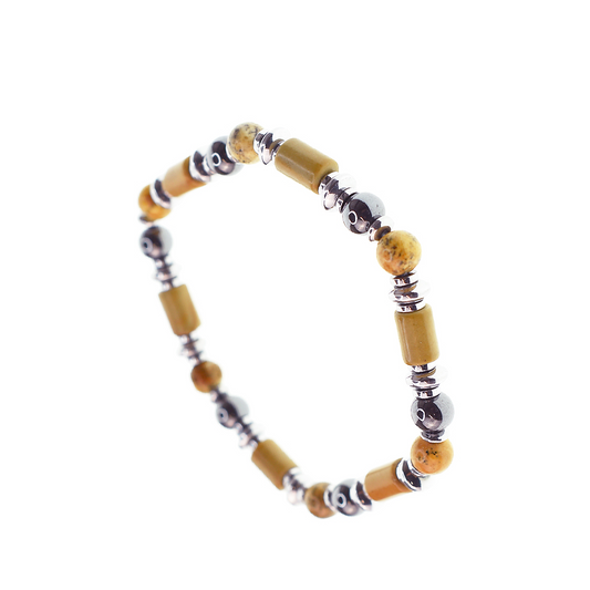 Bracciale elastico uomo con pietre Cilindriche e Ematite